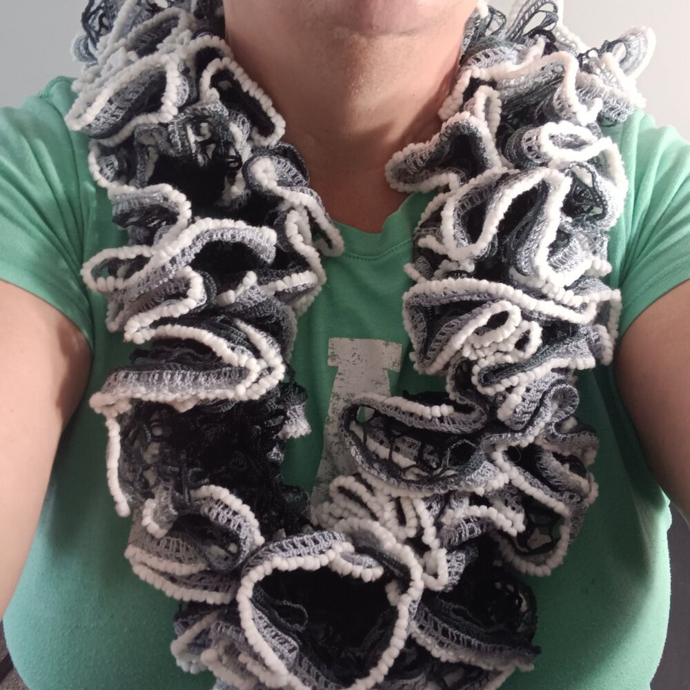 Handmade by me black grey and white ruffle accessory scarf, Never worn E12 - Picture 2 of 6
